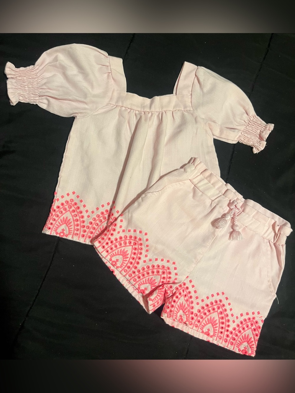 Size 5T Light Pink Hot Pink Embroidered Two-Piece Short Set